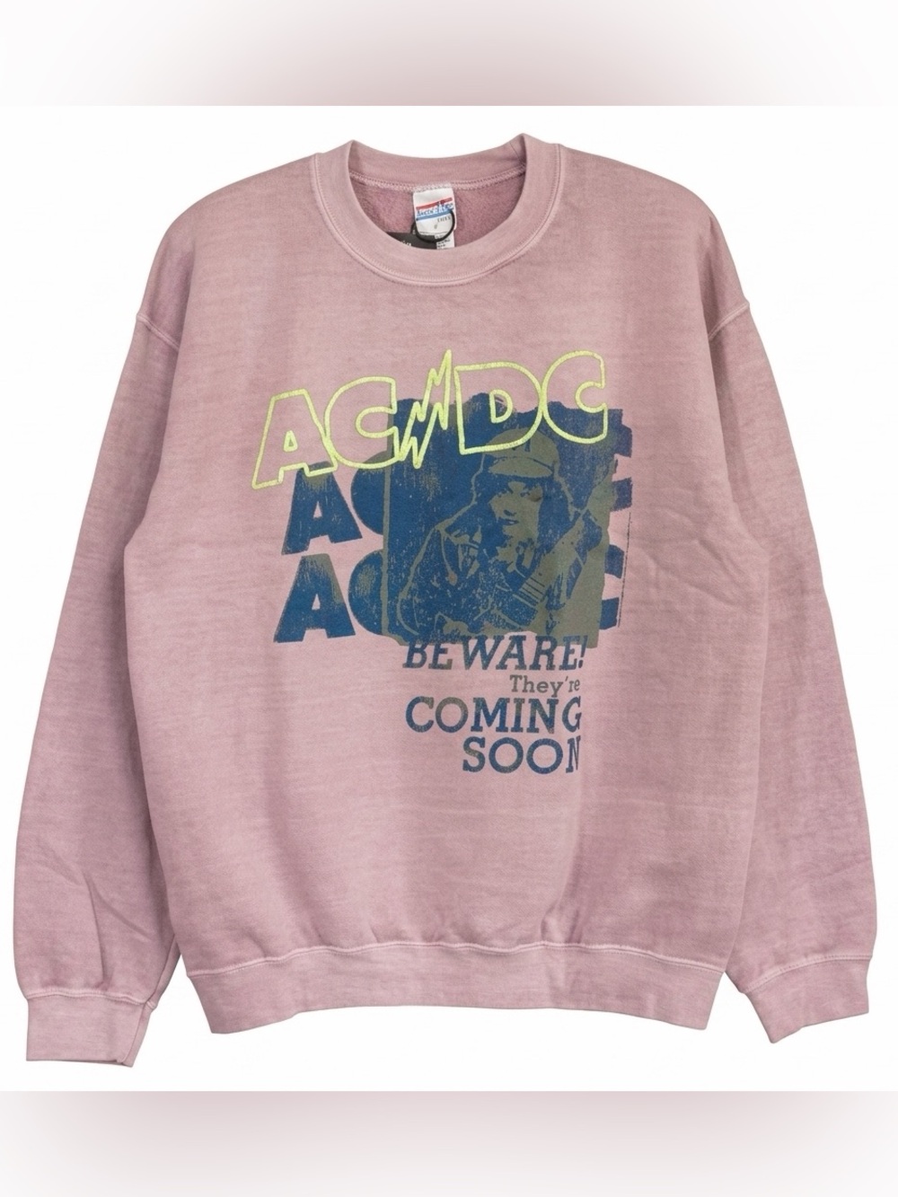Junk Food Unisex AC/DC Beware Flea Market Fleece in Color Woodrose Size XL